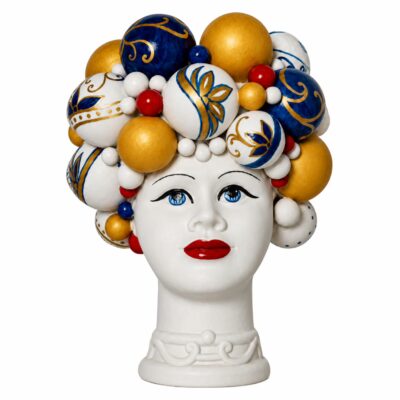 Testa di Moro in porcellana TM 27 decorata blu oro bianco e rosso